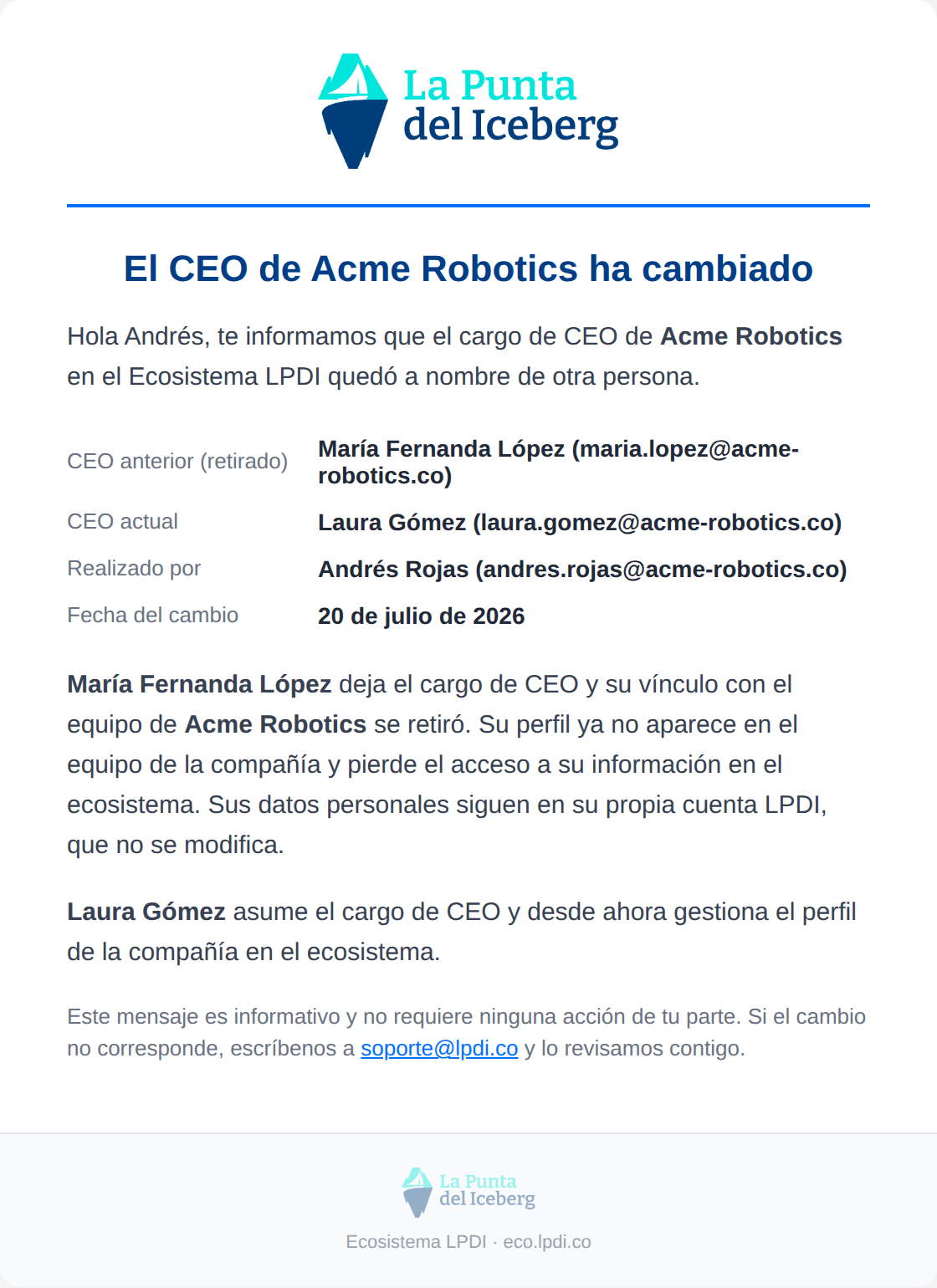 Preview correo 67 cambio de CEO variante el saliente fue retirado del equipo