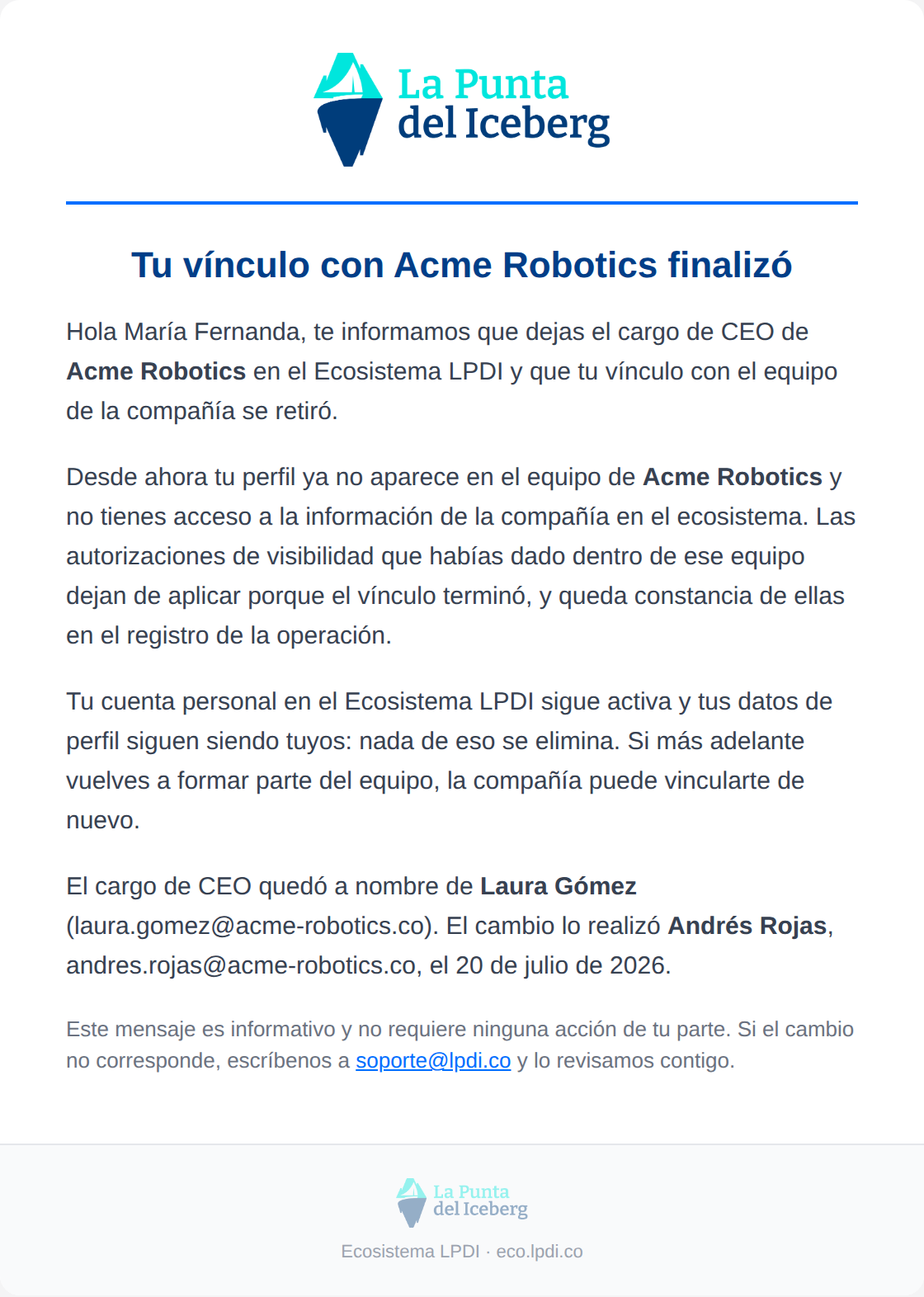 Preview correo 68 cambio de CEO variante el CEO anterior se retira del equipo