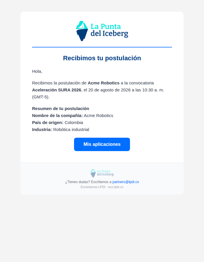 Preview correo 90 recibimos tu postulación