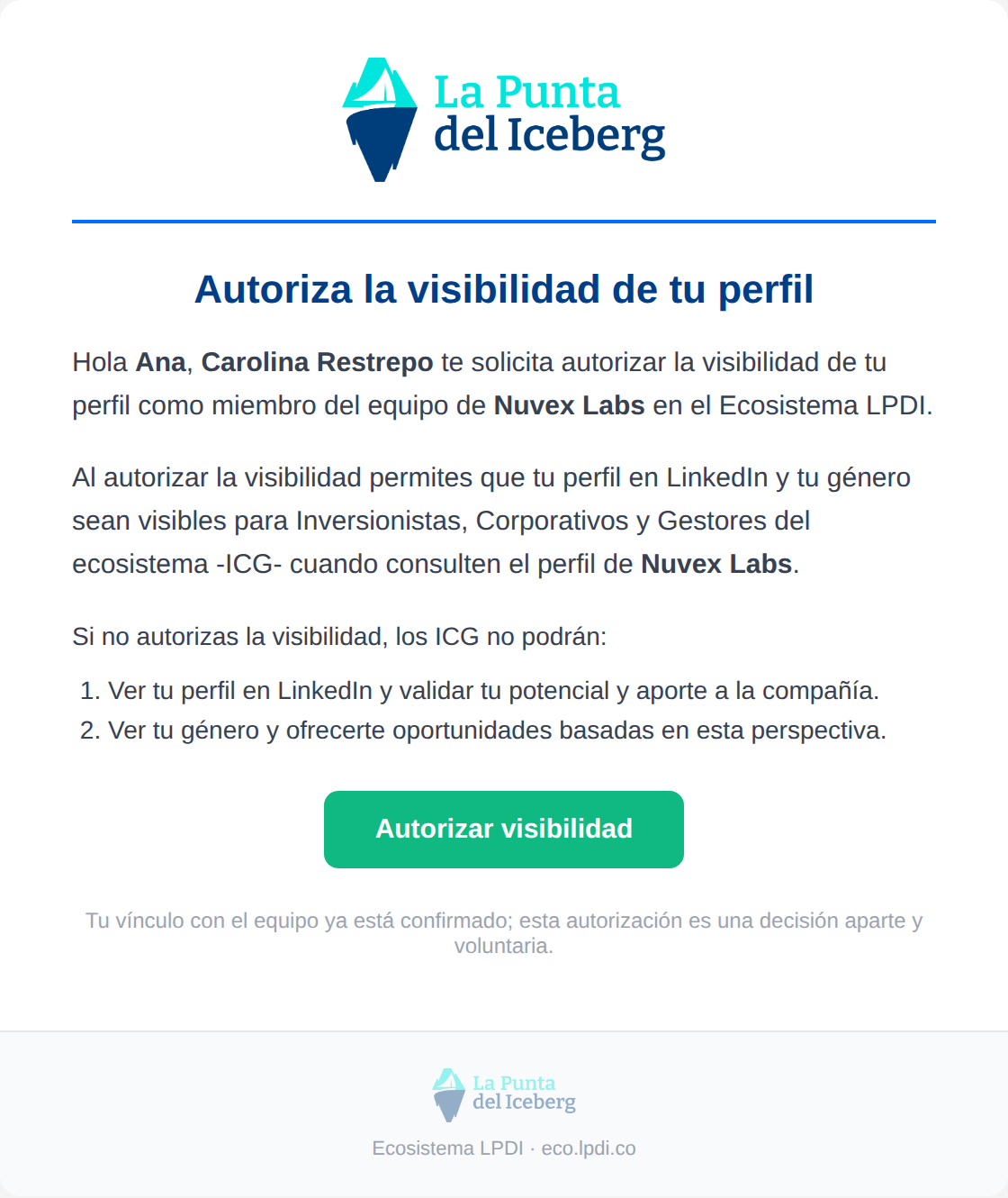 Preview correo solicitud de visibilidad