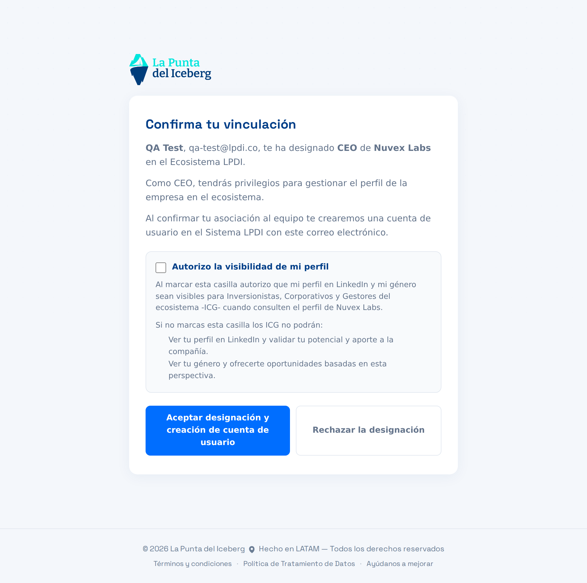 Pantalla /team/confirmar variante CEO