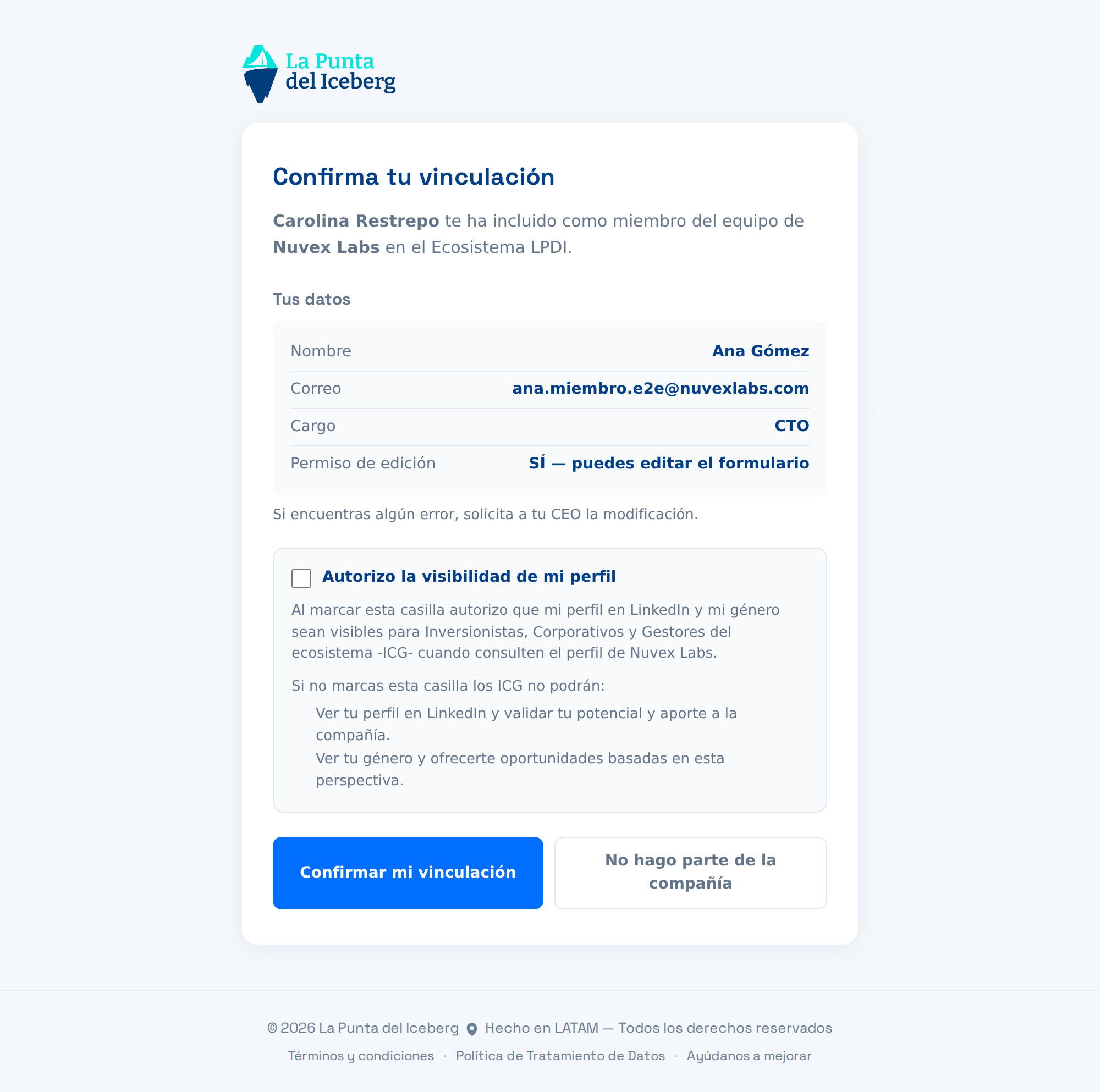 Pantalla /team/confirmar variante miembro