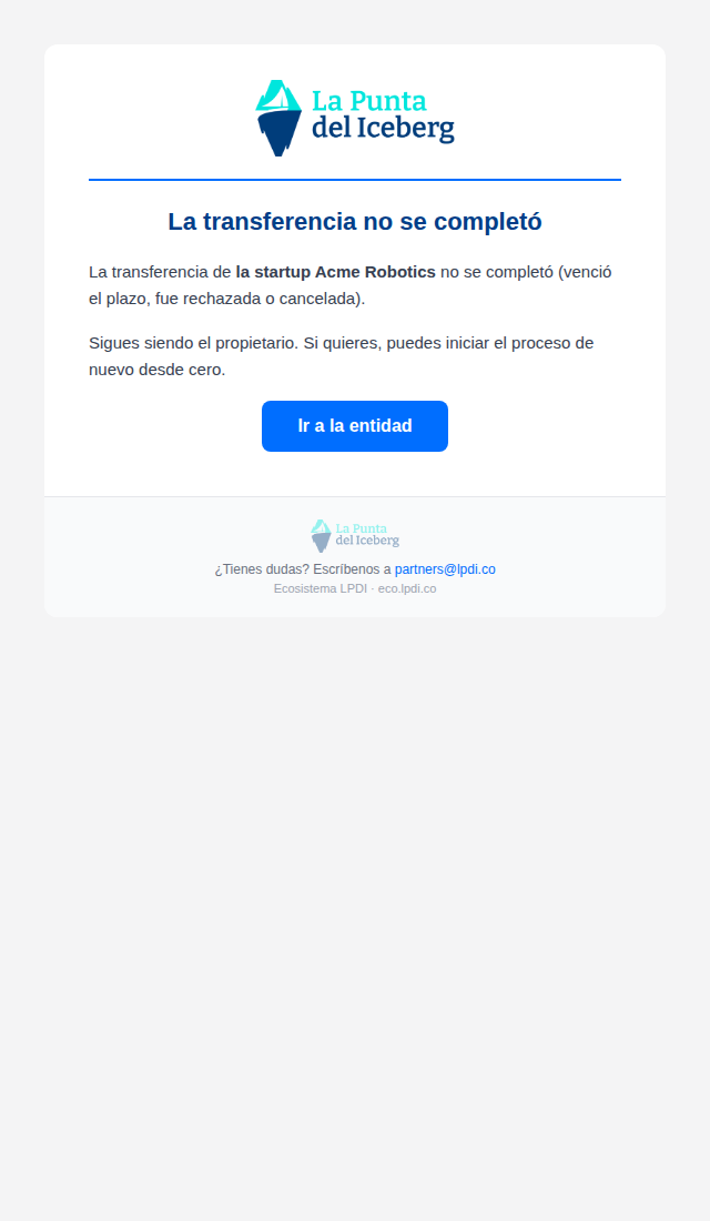 Preview Transferencia no completada